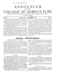 Volume 1, Number 1: Announcer of the College of Agriculture