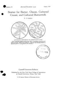 Number 179, Edition Revised - Starter for Butter, Cheese, Cultured Cream, and Cultured Buttermilk: Cornell extension bulletin