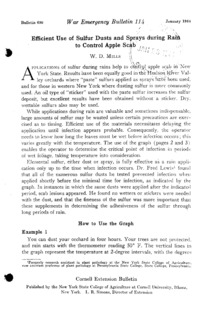 Number 630, Series War Emergency Bulletin 114 - Efficient Use of Sulfur Dusts and Sprays during Rain to Control Apple Scab: Cornell extension bulletin