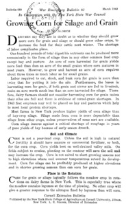 Number 580, Series War Emergency Bulletin 83 - Growing Corn for Silage and Grain: Cornell extension bulletin