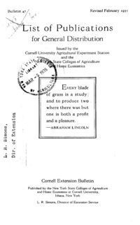 Number 47, Edition Revised - List of Publications for General Distribution: Cornell extension bulletin