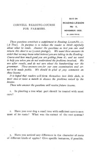 Number 11, Supplement  - Quiz on Reading-Lesson No. 11: Cornell reading-course for farmers. Reading-lesson