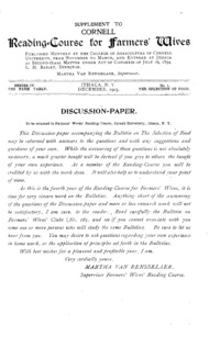 Series 4, Number 19, Supplement  - Discussion-Paper: Cornell reading-course for farmers' wives