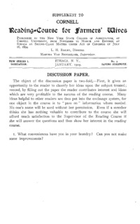 Series 1 New, Number 3, Supplement  - Discussion-Paper: Cornell reading-course for farmers' wives