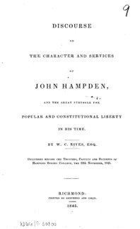 Discourse on the character and services of John Hampden : and the great struggle for popular and constitutional liberty in his time