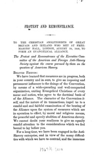 Remonstrance against the course pursued by the Evangelical alliance, on the subject of American slavery.