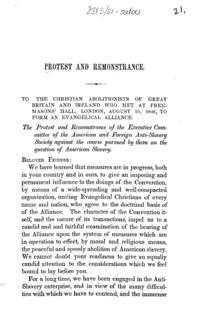 Protest and remonstrance : to the Christian abolitionists of Great Britain and Ireland who met at Freemasons' Hall, London, August 19, 1846, to form an evangelical alliance.