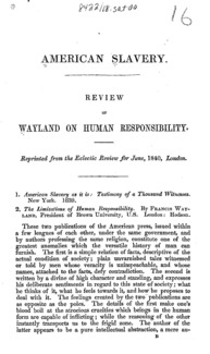 American slavery : review of Wayland on human responsibility.
