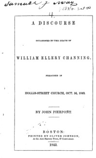 Discourse occasioned by the death of William Ellery Channing : preached in Hollis-Street Church, Oct. 16, 1842