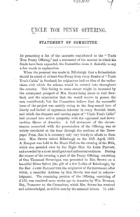 Uncle Tom Penny Offering : statement of committee.