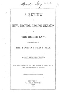 A review of Rev. Doctor Lord's sermon on the higher law, in its application to the fugitive slave bill
