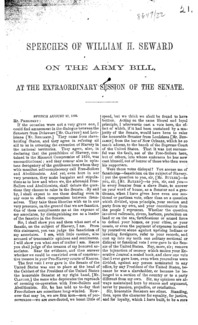 Speeches of William H. Seward on the Army bill : at the extraordinary session of the Senate.