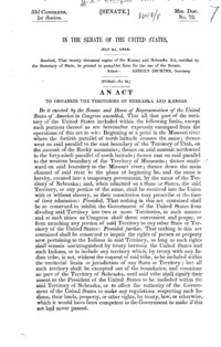 An act to organize the teritories [sic] of Nebraska and Kansas.