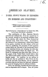 American slavery : is Mrs. Stowe wrong in exposing its horrors and iniquities?