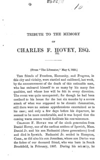 Tribute to the memory of Charles F. Hovey, Esq.