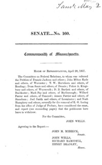 Commonwealth of Massachusetts, House of Representatives, April 20, 1857.