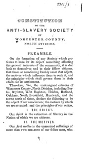 Constitution of the Anti-Slavery Society of Worcester County, North Division.