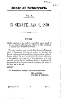 Report of the majority of the Select Committee on so much of the Governor's message, as relates to the extension of slavery over territory now free.