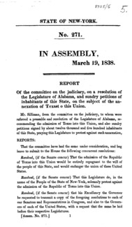 Report of the Committee on the Judiciary : on a resolution of the Legislature of Alabama, and sundry peititons of this state, on the subject of the annexation of Texas to this Union.