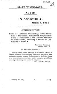 Communication from the Governor, transmitting certain resolutions of the General Assembly of Virginia in relation to resolutions of the General Assembly of Massachusetts, proposing to amend the Constitution of the U.S.