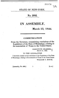 Communication from the Governor, transmitting resolutions of the Legislature of the state of Mississippi, relating to the annexation of Texas to the United States.