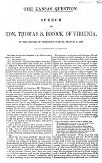 The Kansas question. Speech of Hon. Thomas S. Bocock, of Virginia, in the House of Representatives, March 8, 1858.