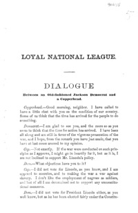 Dialogue between an old-fashioned Jackson Democrat and a Copperhead.