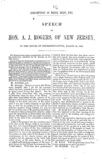 Assumption of rebel debt, etc. : speech of Hon. A.J. Rogers, of New Jersey : in the House of Representatives, March 26, 1866.