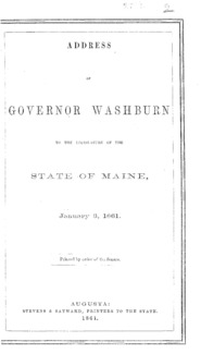 Address of Governor Washburn to the legislature of the state of Maine : January 3, 1861.