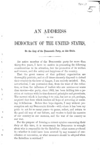 An address to the democracy of the United States on the duty of the Democratic Party, at this crisis.