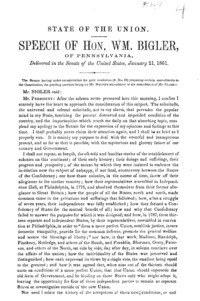 State of the Union : speech of Hon. Wm. Bigler, of Pennsylvania, delivered in the Senate of the United States, January 21, 1861.