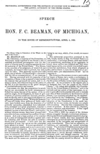 Provisional governments over the districts of country now in rebellion against the lawful authority of the United States. Speech of Hon. F. C. Beaman...in the House of Representatives, April 4, 1862.