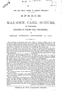 "For the great empire of liberty, forward!" : Speech of Maj.-Gen. Carl Schurz, of Wisconsin, delivered at Concert Hall, Philadelphia, on Friday evening, September 16, 1864.