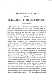 A workingman's reasons for the re-election of Abraham Lincoln.