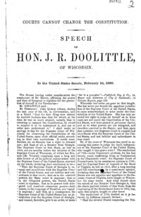 Courts cannot change the Constitution : speech of Hon. J. R. Doolittle, of Wisconsin : in the United States Senate, February 24, 1860.