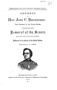 Address of Hon. John C. Breckinridg[e], Vice President of the United States : preceding the removal of the Senate from the old to the new chamber : delivered in the Senate of the United States, January 4, 1859.