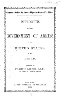 Instructions for the government of armies of the United States, in the field.