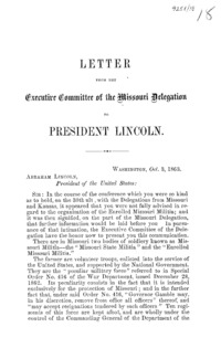 Letter from the Executive Committee of the Missouri delegation to President Lincoln.