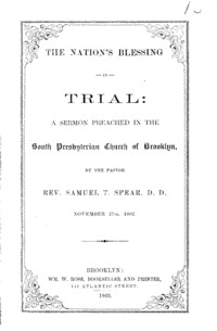 The nation's blessing in trial : a sermon preached in the South Presbyterian Church of Brooklyn