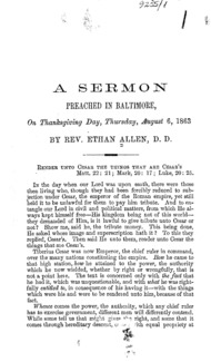 A sermon preached in Baltimore, on Thanksgiving Day, Thursday, August 6, 1863