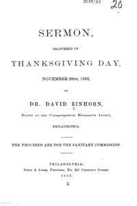 Sermon, delivered on Thanksgiving Day, November 26th, 1863