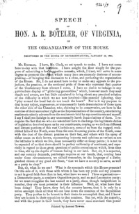 Speech of Hon. A.R. Boteler, of Virginia, on the organization of the House. Delivered in the House of Representatives, January 25, 1860.