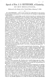 Speech of Hon. J.J. Crittenden, of Kentucky, on his resolutions : delivered in the Senate of the United States, January 7, 1861.