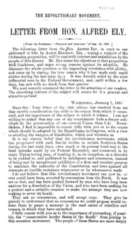 The revolutionary movement : letter from Hon. Alfred Ely.