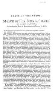 State of the Union : speech of Hon. John A. Gilmer, of North Carolina, delivered in the House of Representatives, January 26, 1861.