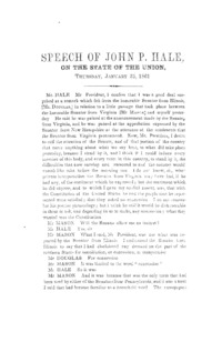 Speech of John P. Hale, on the state of the Union, Thursday, January 31, 1861.