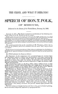 The crisis, and what it demands! Speech of Hon. T. Polk, of Missouri, delivered in the Senate of the United States, January 14, 1861.