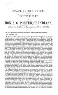 State of the Union : speech of Hon. A.G. Porter, of Indiana, delivered in the House of Representatives, February 19, 1861.