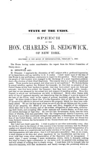 State of the Union : speech of the Hon. Charles B. Sedgwick, of New York : delivered in the House of Representatives, February 7, 1861.