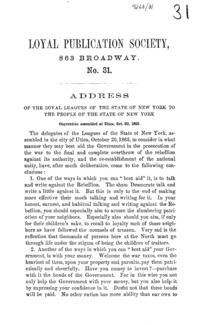 Address of the Loyal leagues of the state of New York to the people of the state of New York. Convention assembled at Utica, Oct. 20, 1863.